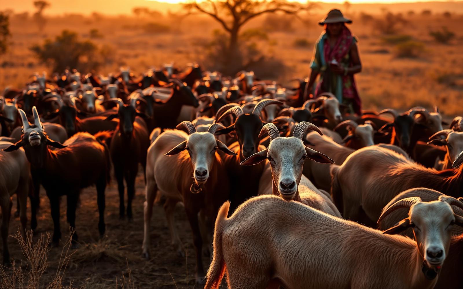 Pastoralist herder with a healthy goat herd in northern Kenya